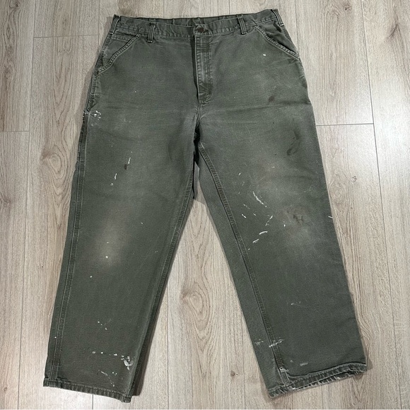 Vintage Carhartt Carpenter Grey-Green Work Pants Trousers - Picture 2 of 12